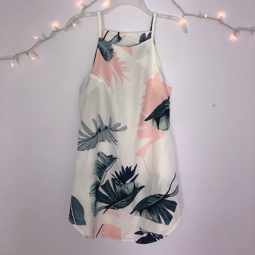 White dress with leaf pattern